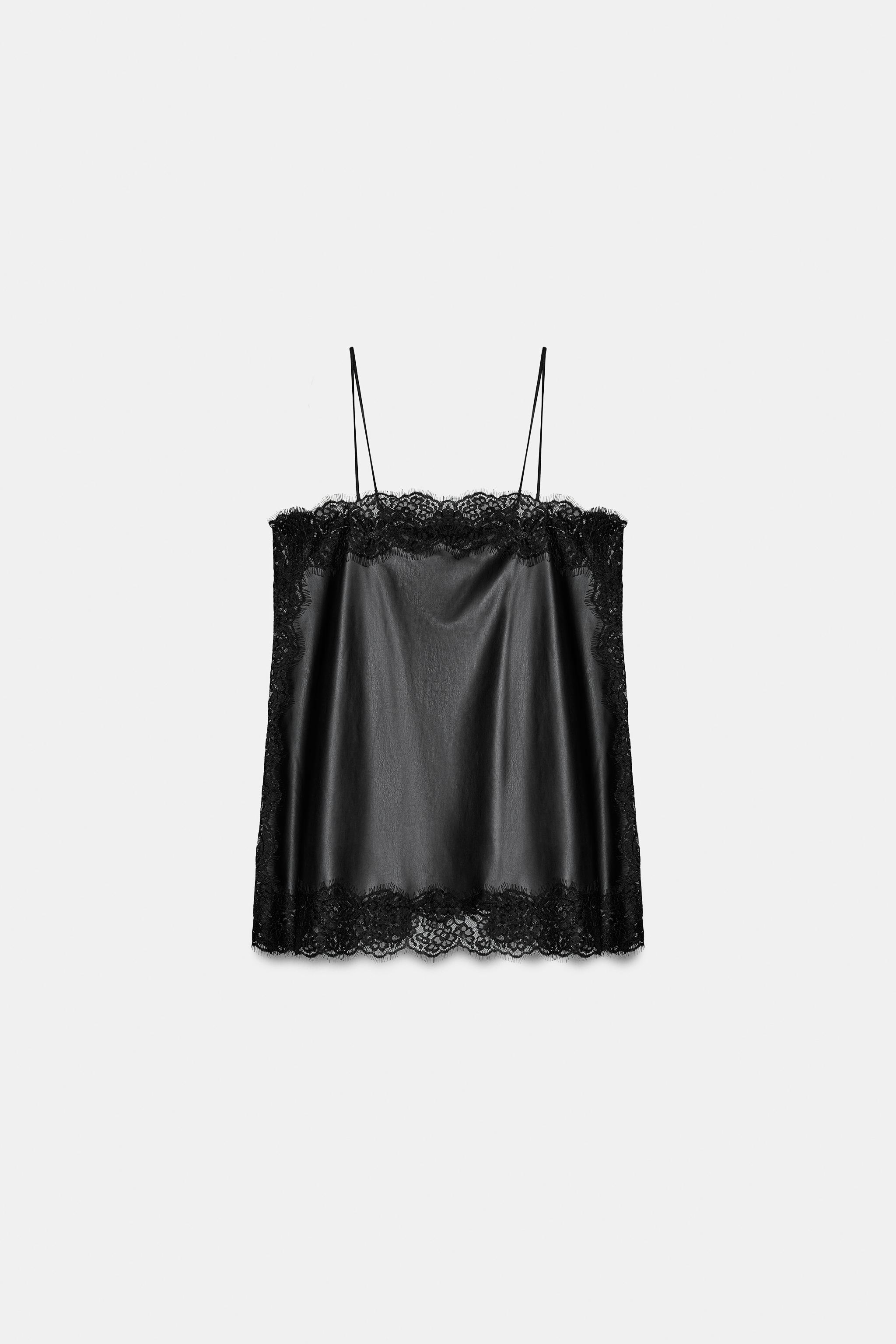 19点♡ ZW COLLECTION FAUX LEATHER LACE TOP - Black | ZARA South Africa