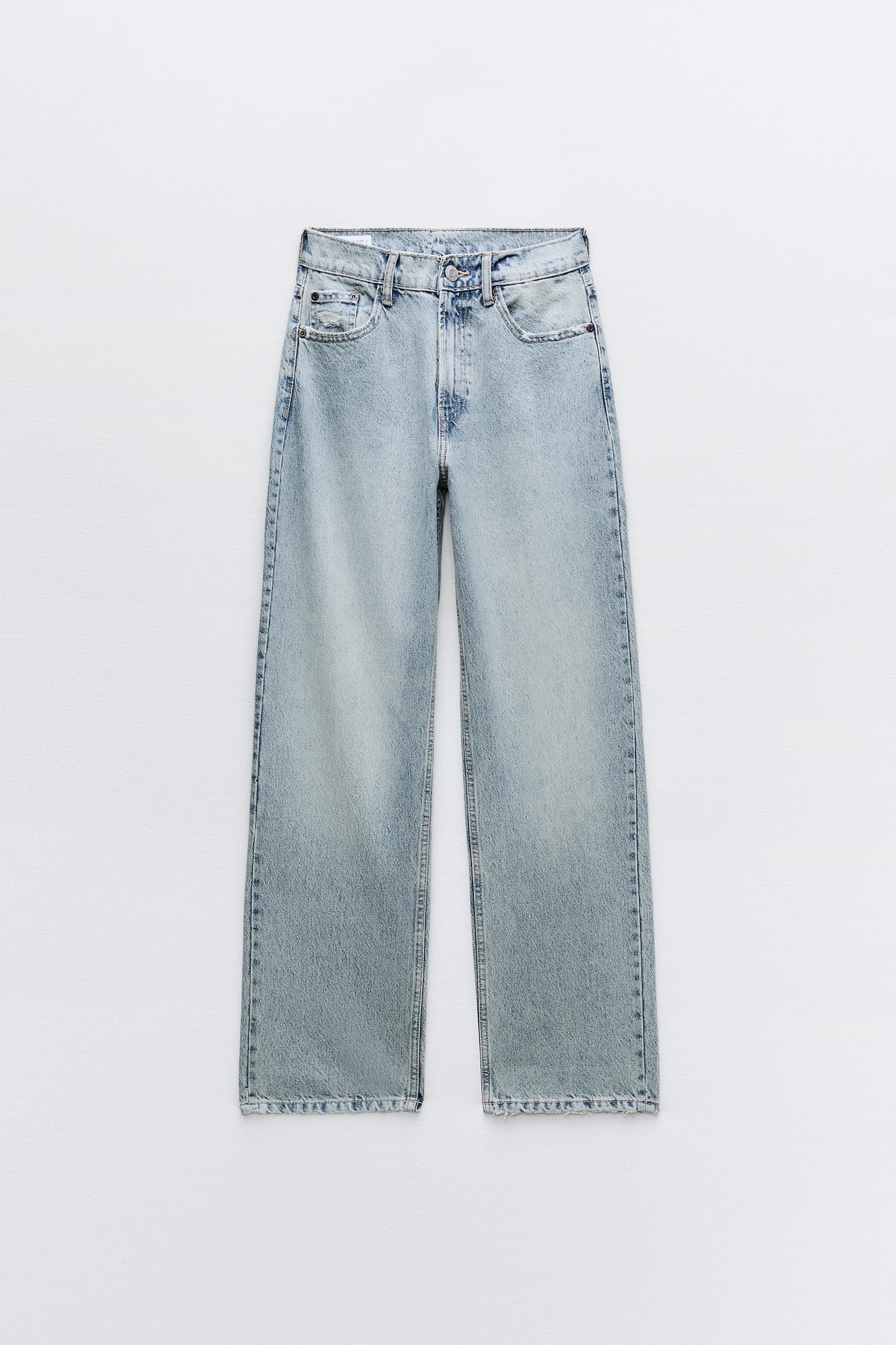 TRF RIPPED BAGGY JEANS - Light blue