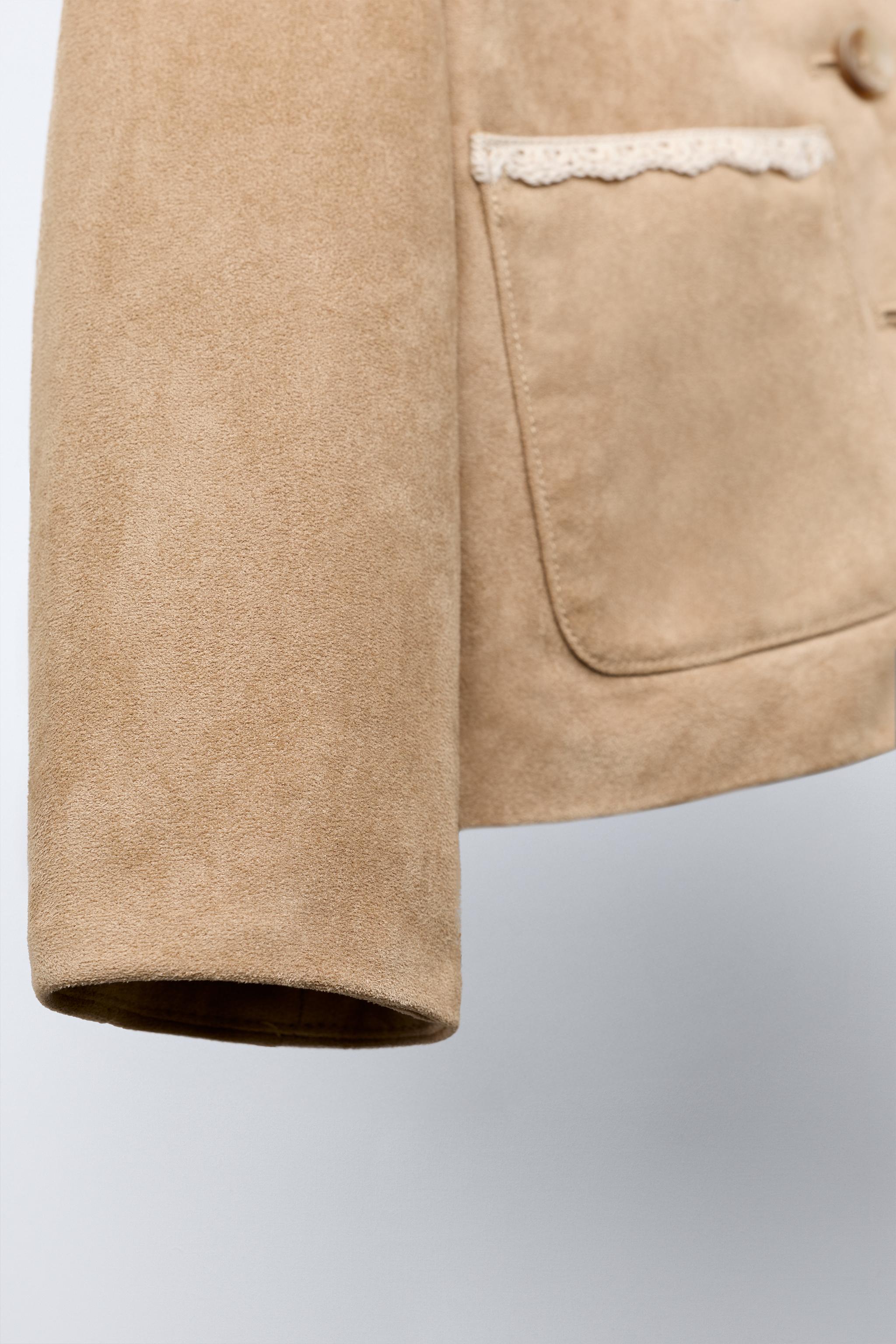 FAUX SUEDE AND LACE TRIM JACKET