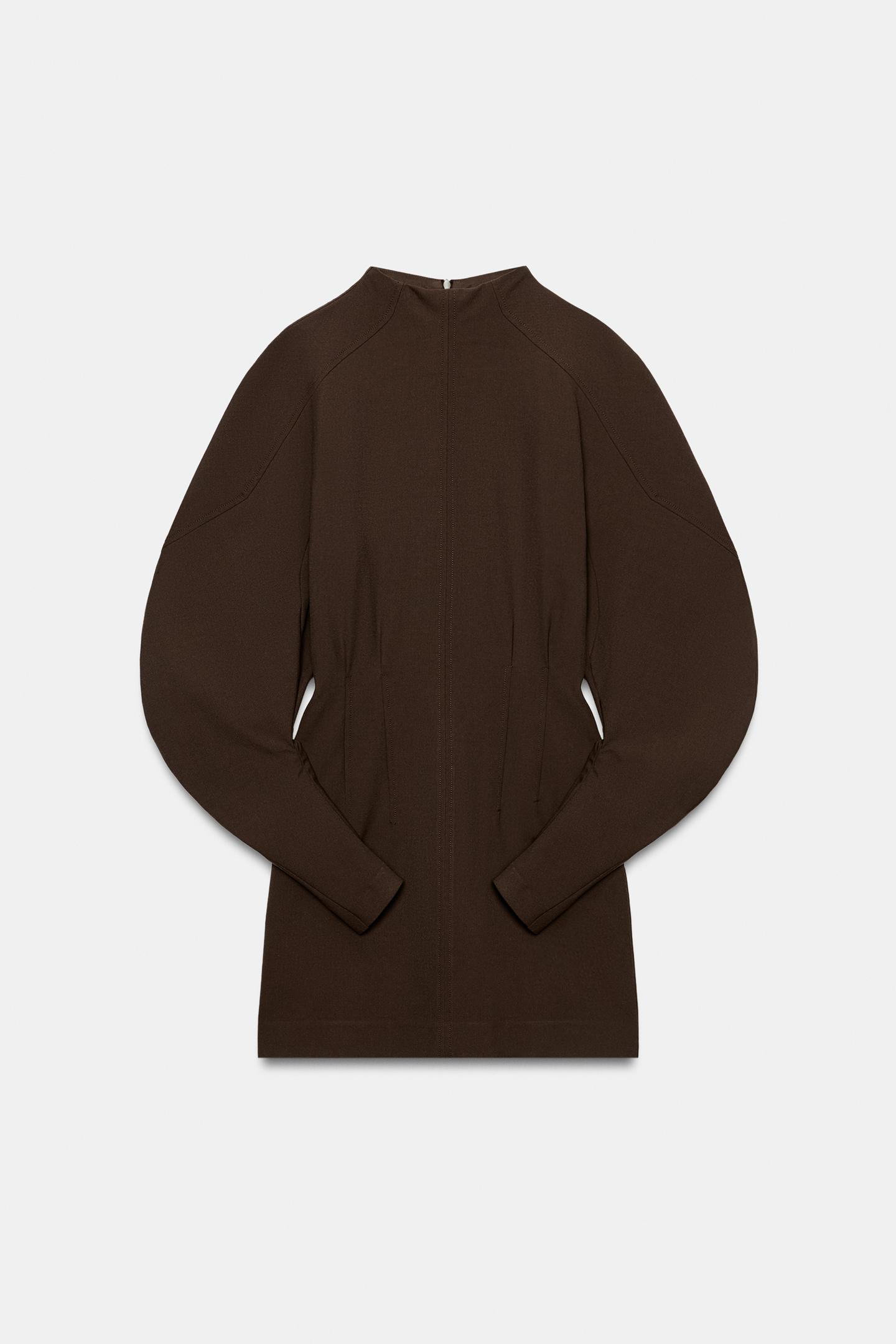 Женское платье Zara Voluminous Sleeve Mini, цвет: Тёмный коричневый — фото 5