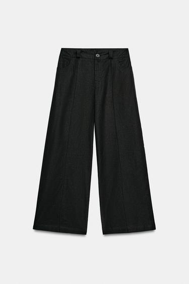 PANTALON LARGE AVEC LIN - Noir de Zara - Image 6