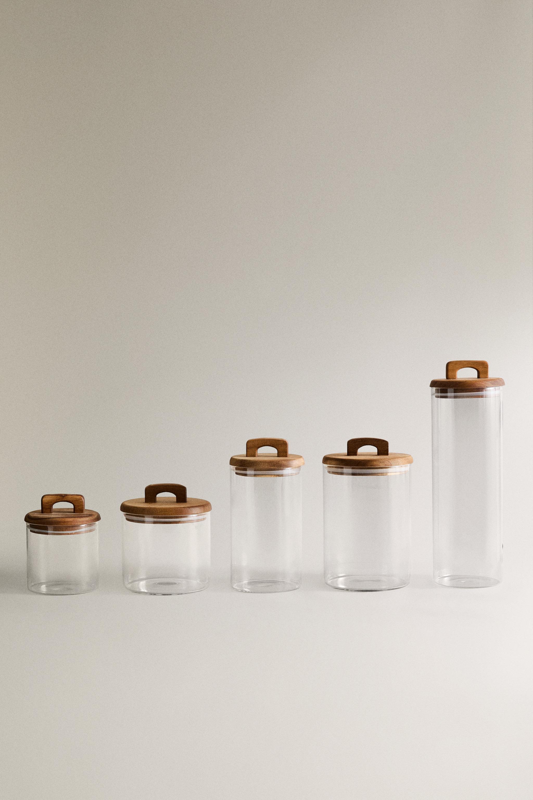 BOROSILICATE GLASS AND WOOD STORAGE JAR