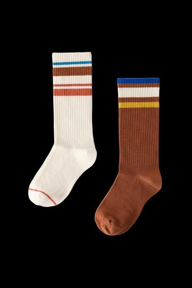 Zara TWO-PACK OF STRIPED LONG SOCKS - Multicolored