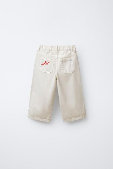 Zara KULOT PANTALONE OD KEPERA SA VEZOM MINI MAUS © DISNEY – Ekru