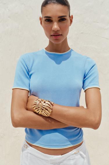 STRICKTOP MIT BIESEN - Hellblau von Zara