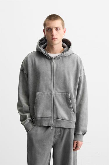 Zara WASHED HOODIE - Dark anthracite