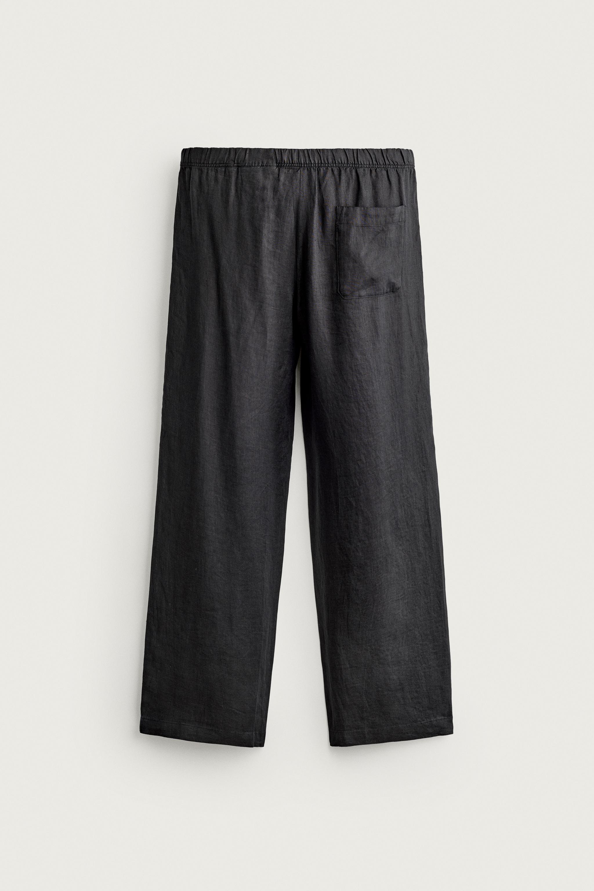 Zara %100 KETEN RELAXED FIT PANTOLON görsel 6