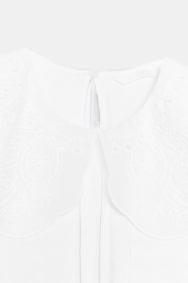 EMBROIDERED PETER PAN COLLAR T-SHIRT - White by Zara - Image 6