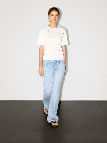 Zara Oversized T-shirt with eyelets - Oyster-white - Image 0