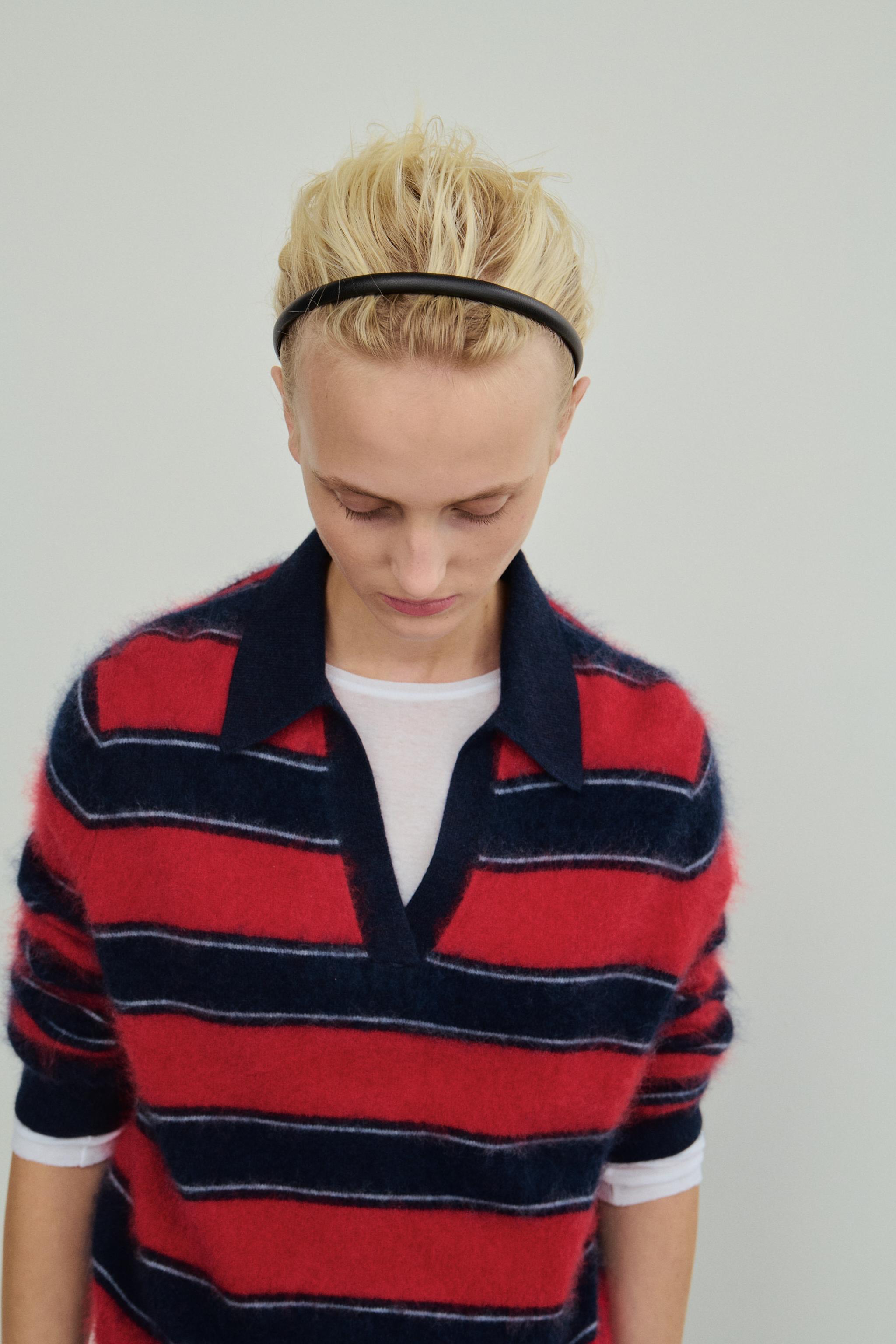 Zara 100% WOOL STRIPED POLO COLLAR JUMPER