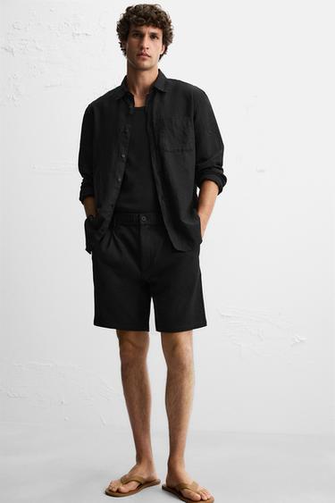 TEXTURED REGULAR FIT BERMUDA SHORTS - Black by Zara - Image 5