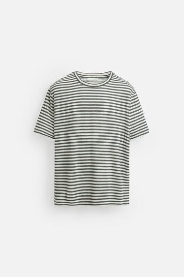Zara STRIPED LINEN BLEND T-SHIRT - striped
