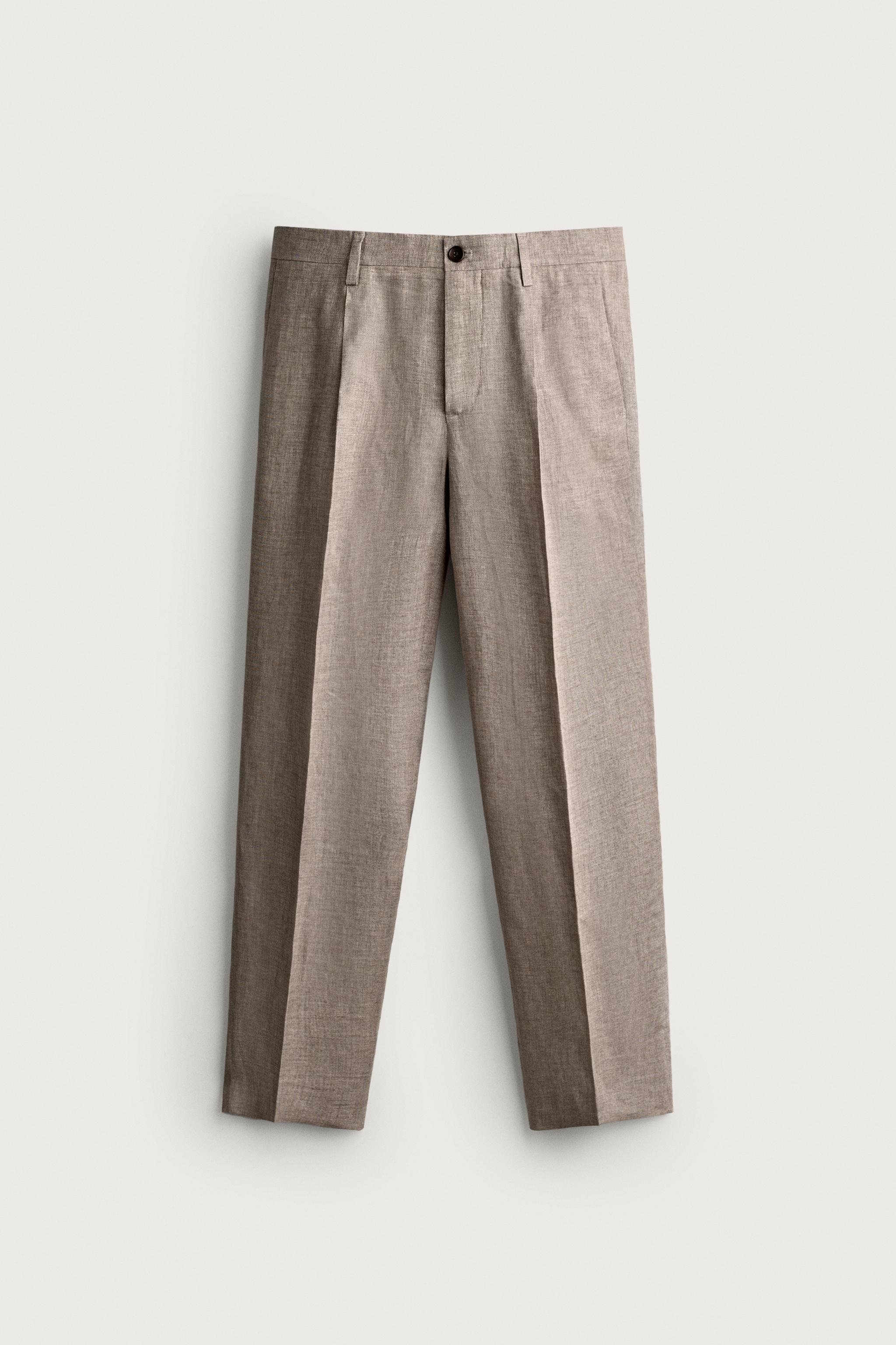 100% LINEN REGULAR FIT TROUSERS — Sand / Marl