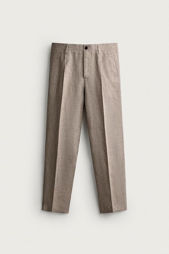 PANTALON REGULAR FIT 100 % LIN - Sable / Chiné de Zara - Image 6