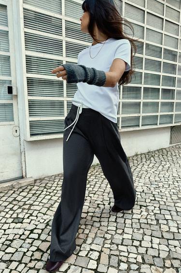WIDE-LEG TROUSERS WITH DOUBLE WAISTBAND - Anthracite grey by Zara