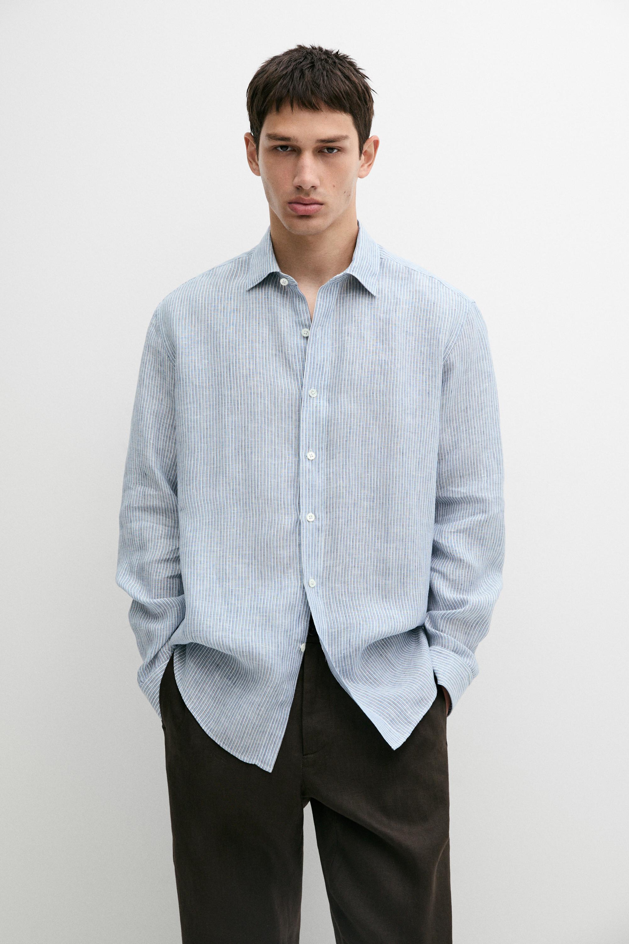 100% linen shirt with discontinuous stripes