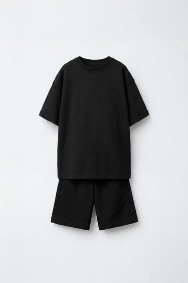 PLAIN T-SHIRT AND PLUSH BERMUDA SHORTS SET - Lilac / White by Zara