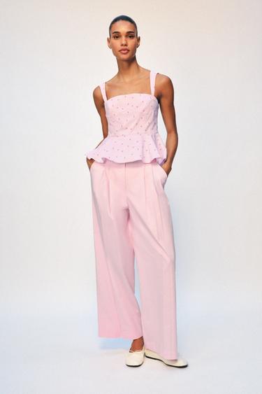 CORSETRY-INSPIRED STRIPED FLORAL TOP - Pink by Zara