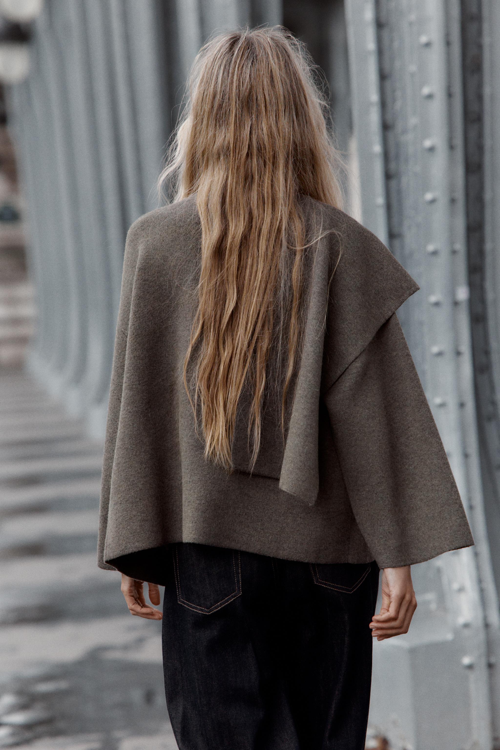 SHAWL COLLAR KNIT CAPE - Brown / Taupe | ZARA United States