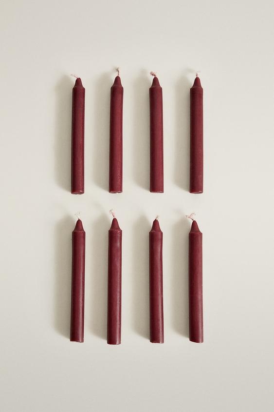 DECORATIVE CHRISTMAS CYLINDRICAL CANDLES (PACK OF 8) - Red by Zara - Image 0