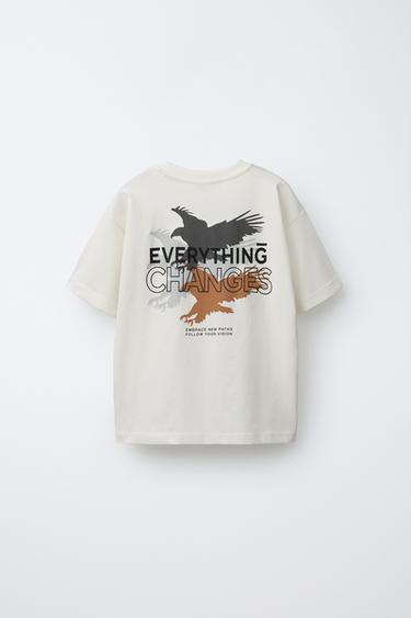 EAGLE AND SLOGAN T-SHIRT WITH RAISED DETAIL - White by Zara - Image 1