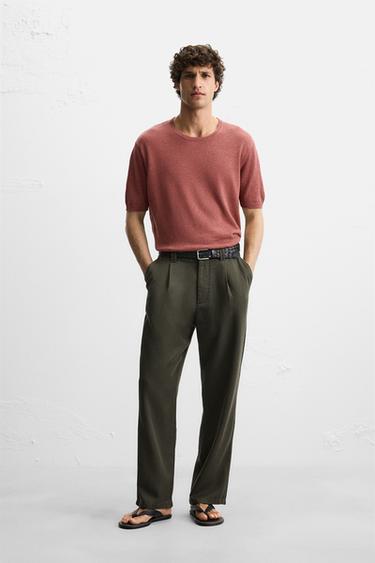 Zara 100% LINEN KNIT T-SHIRT - Mid-red - Image 0