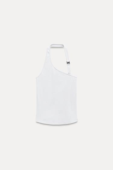 Zaras RIBBSTICKAT LINNE MED HALTERNECK - Vit