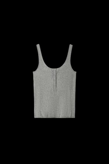 Zara BUTTON KNIT TOP - Gray