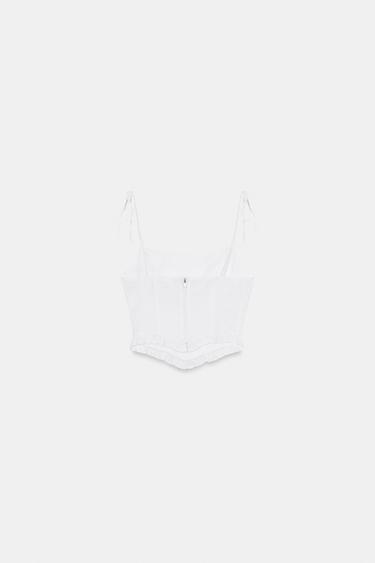 CORSETRY-INSPIRED POPLIN CROP TOP - White by Zara - Image 6