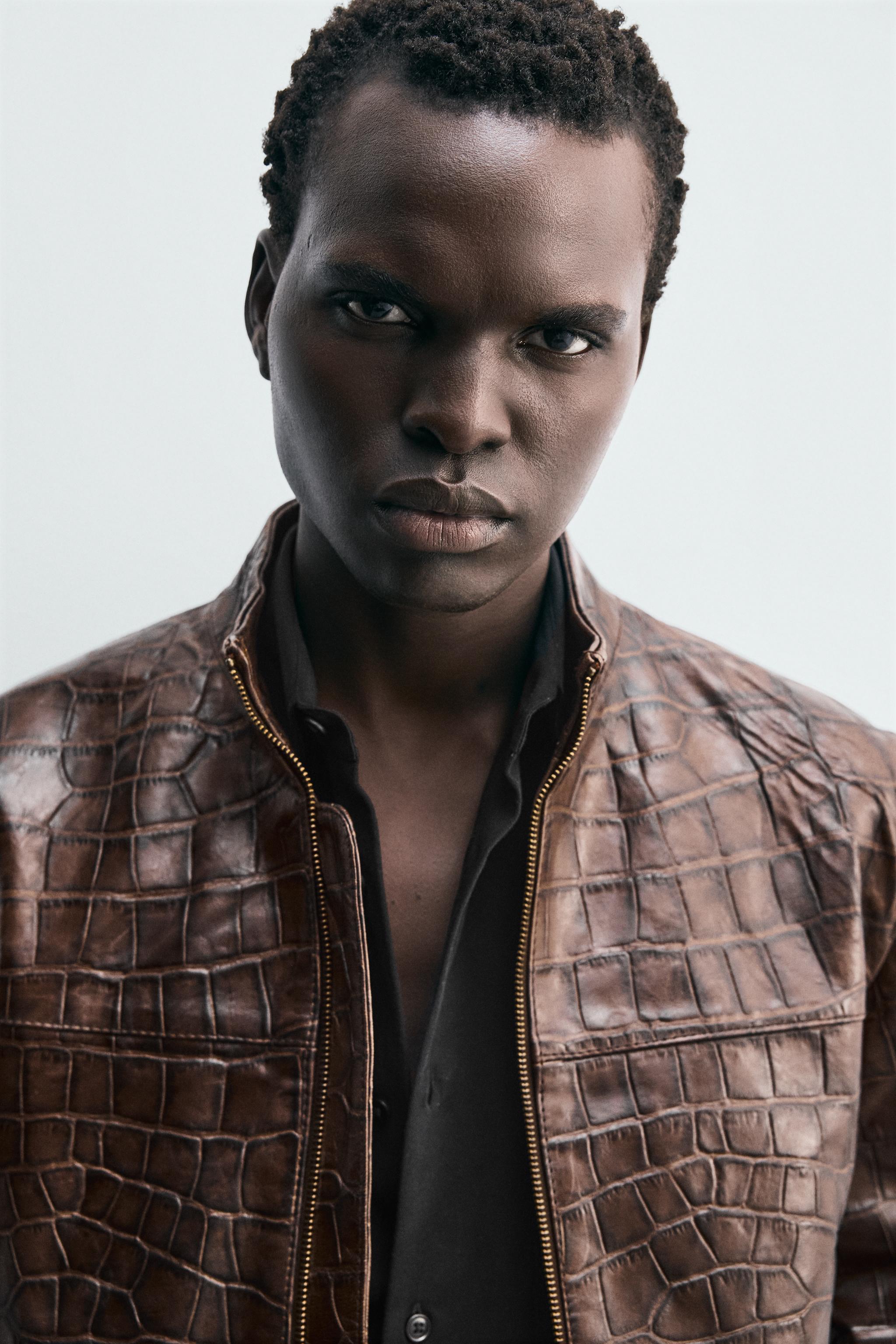 Stone  ブラウンジャケット エンボスレザー ジャケット - ブラウン | ZARA Japan / 日本