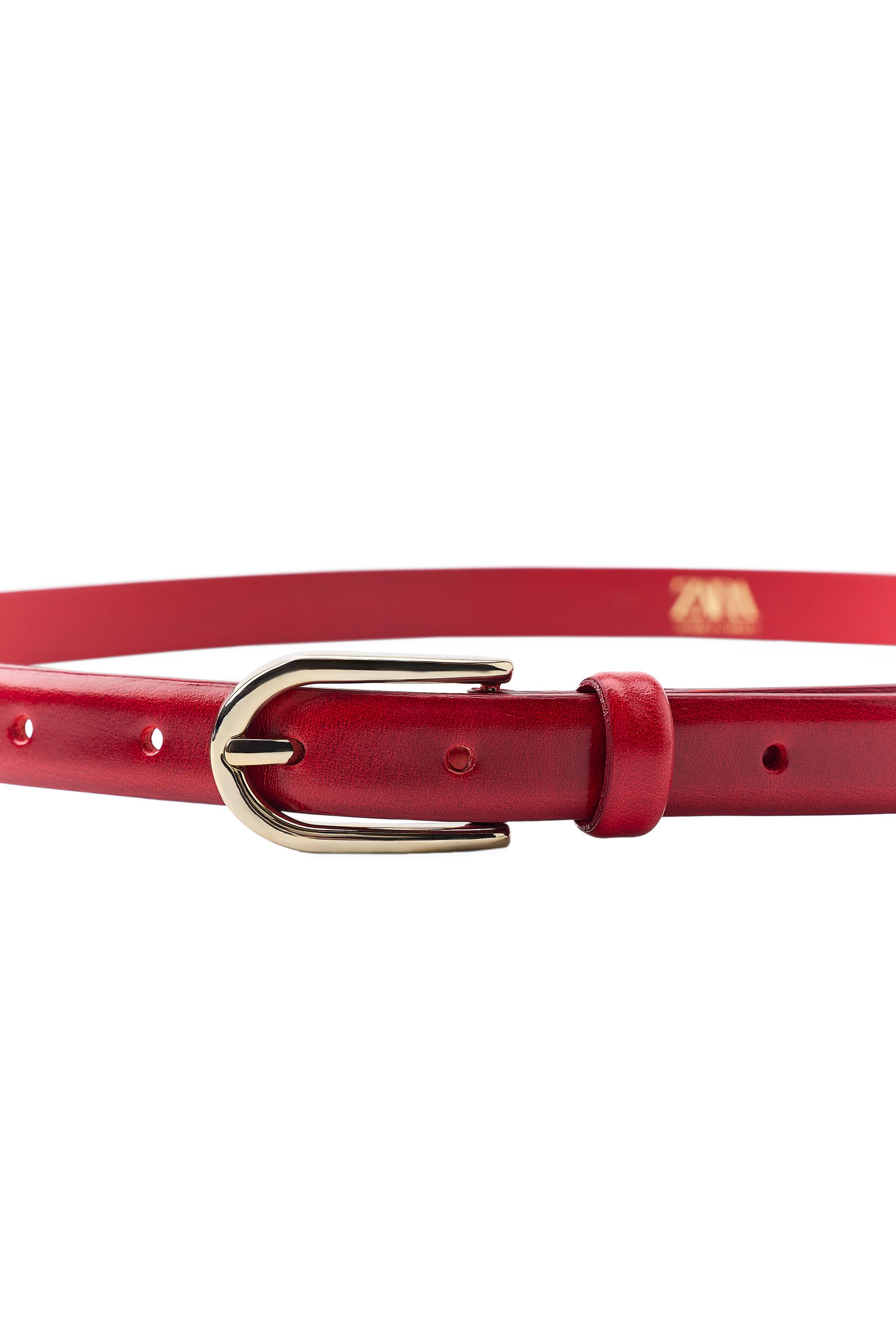 NWT Zara Red Leather Belt 100% SPLIT LEATHER BELT WITH CIRCULAR BUCKLE - Yellow | ZARA  main image 2