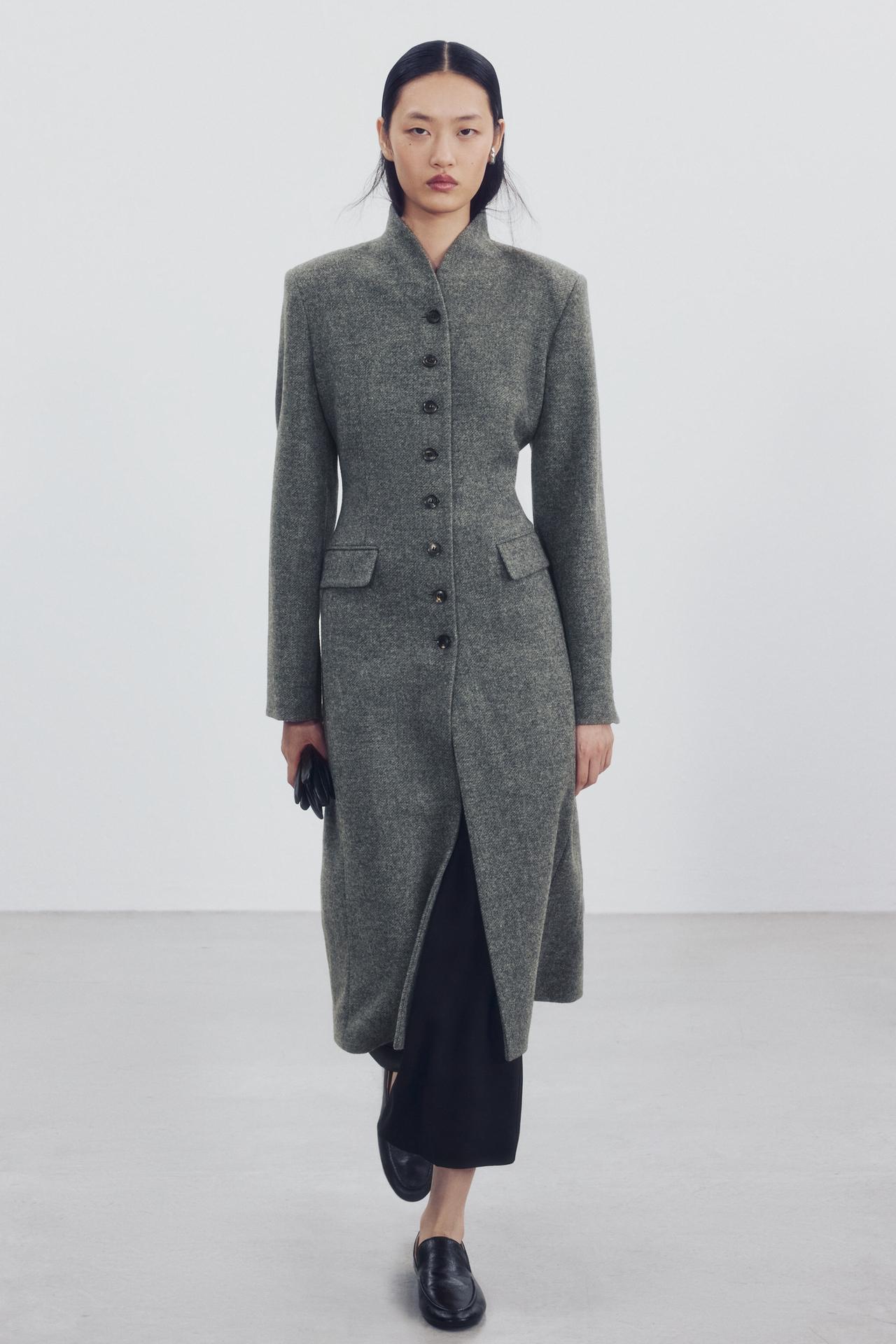 ZW COLLECTION WOOL BUTTON COAT — Gray
