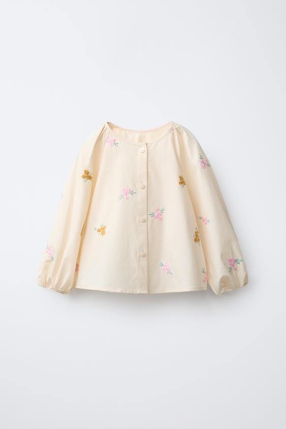 CAMISA FLORES BORDADAS - Crudo de Zara - Imagen 0