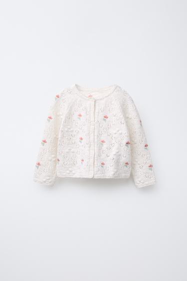 Zara FLORAL KNIT JACKET - Ecru - Image 0