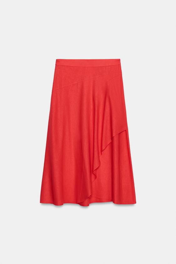 FALDA MIDI ASIMÉTRICA - Rojo / Coral de Zara - Imagen 0