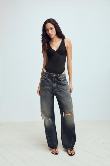 Zara COMBINATION LACE BODYSUIT - Black