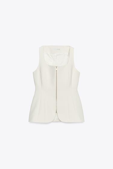 BUSTIER-VEST MED LYNLÅS - råhvid fra Zara
