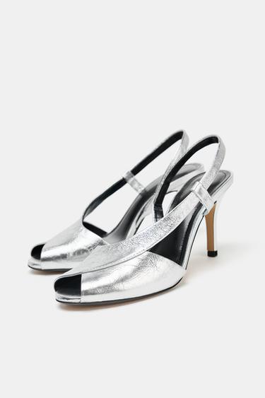 SANDALES BOUT OUVERT EN CUIR - Argent de Zara - Image 5