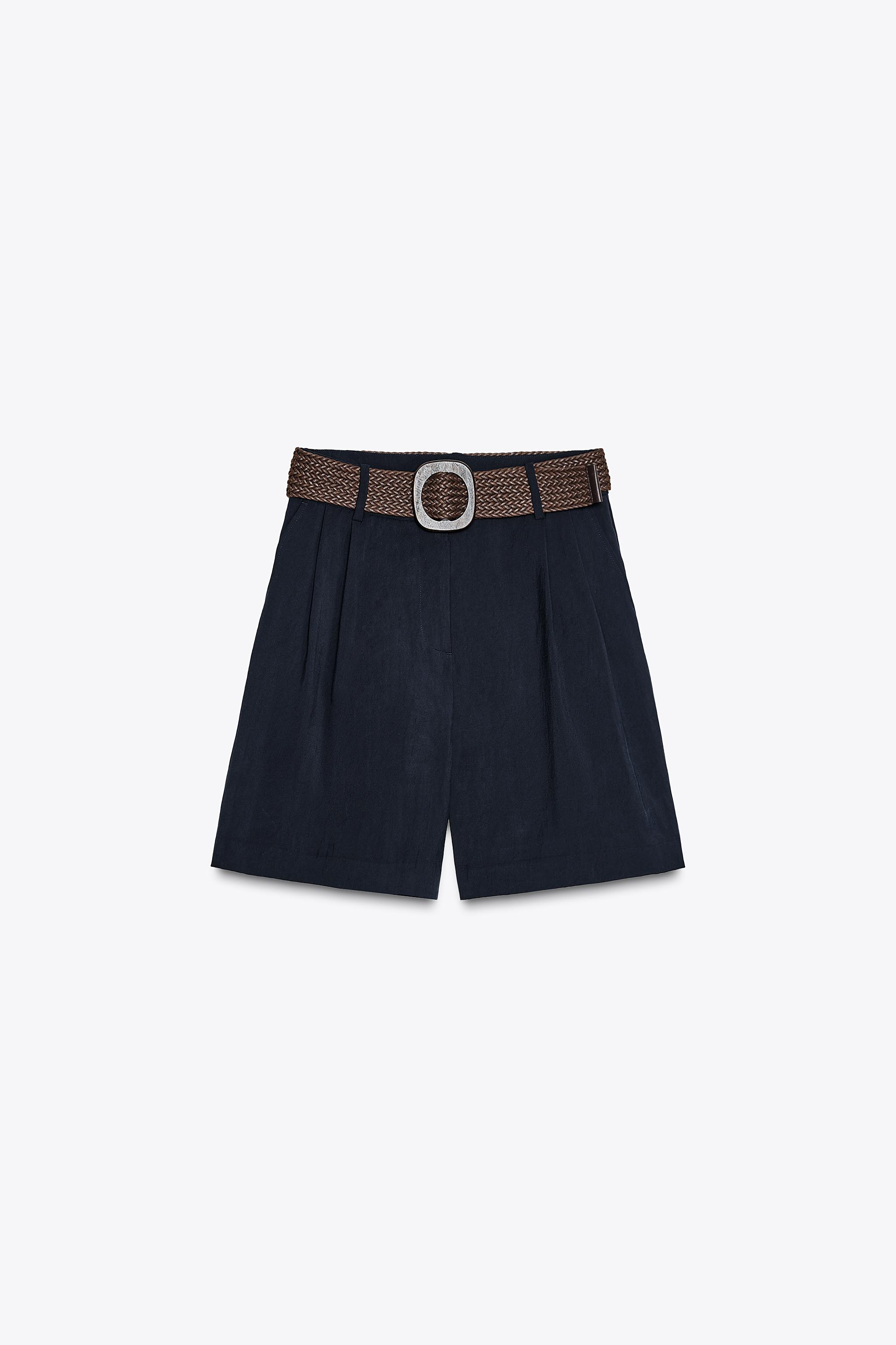 ダーツ＆ベルト付きバミューダパンツ - ネイビーブルー | ZARA