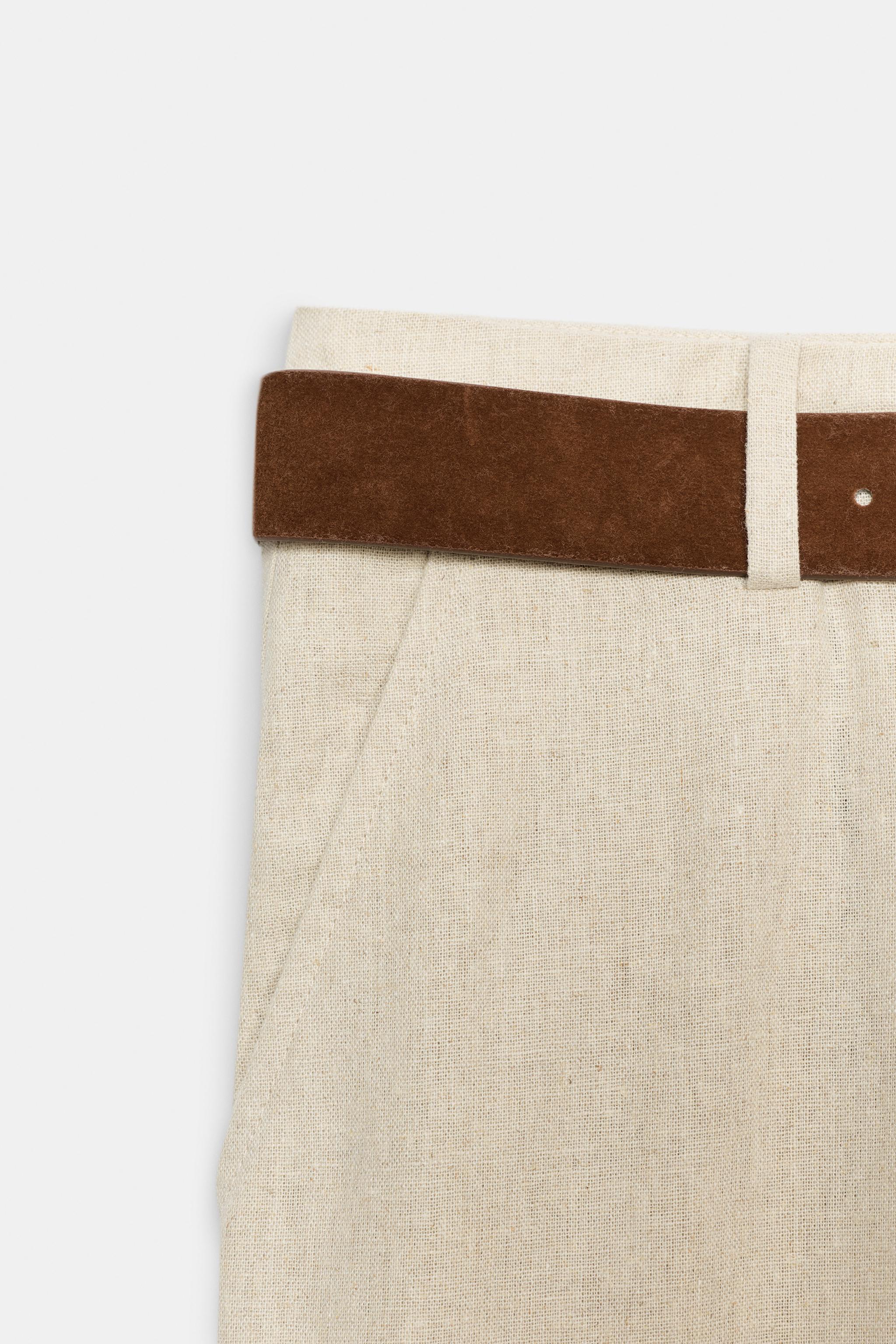 KEMERLİ KETEN CULOTTE PANTOLON - Görsel 6