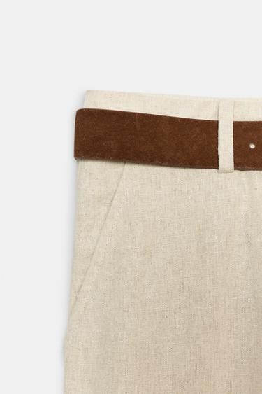 PANTALON JUPE-CULOTTE EN LIN AVEC CEINTURE - Beige clair de Zara - Image 5