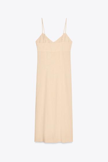 LINEN BLEND MIDI STRAPPY DRESS - Beige by Zara - Image 6