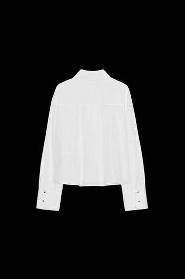 CAMISA POPELÍN PESPUNTES - Blanco de Zara
