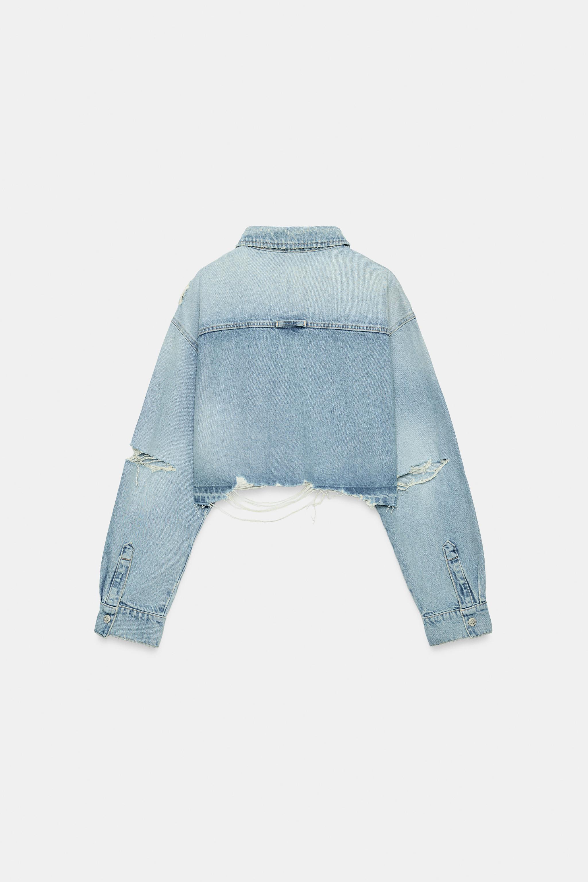 Женские куртки Zara TRF CROPPED DENIM OVERSHIRT — фото 7
