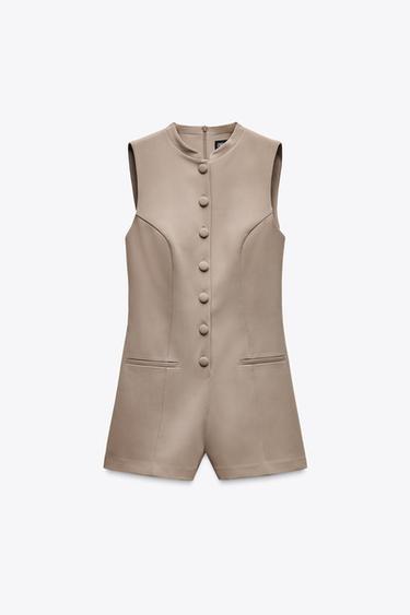 SHORT BUTTONED JUMPSUIT - Brown / Taupe by Zara - Image 2