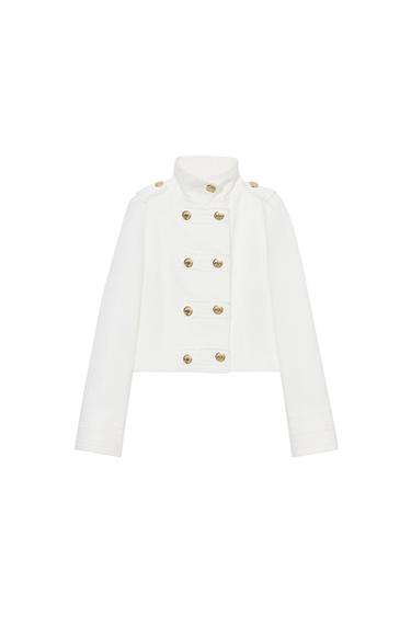 Zara GOLD BUTTON WRAP JACKET - Ecru