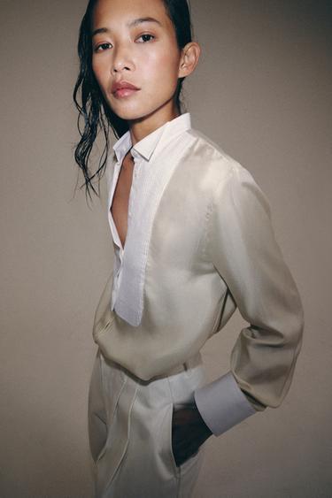CHEMISE POITRINE SOIE 100% ZW COLLECTION - Écru moyen de Zara