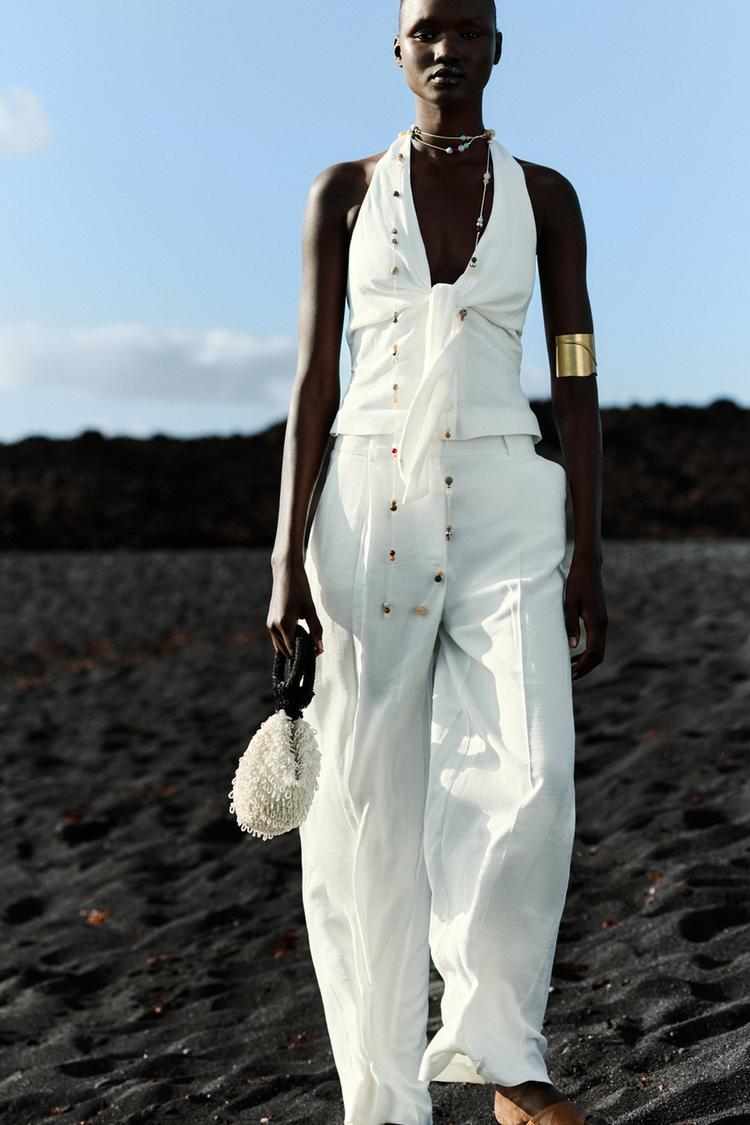 PANTALÓN ANCHO PINZAS Crudo ZARA Chile