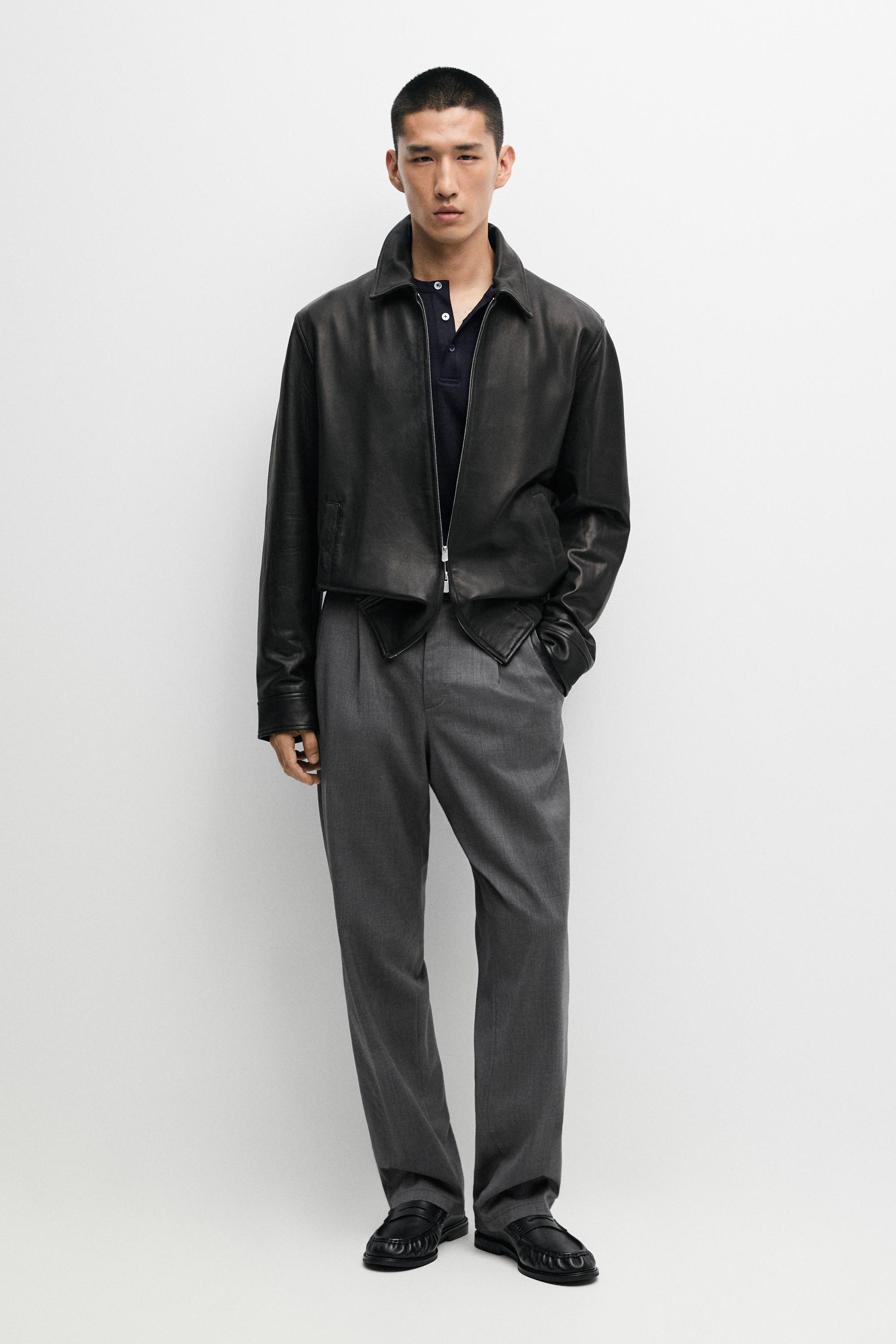 Jacket with nappa leather collar detail