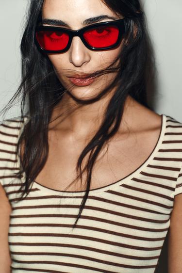 STRIPED SHORT SLEEVE T-SHIRT - Ecru / Brown by Zara - Image 2